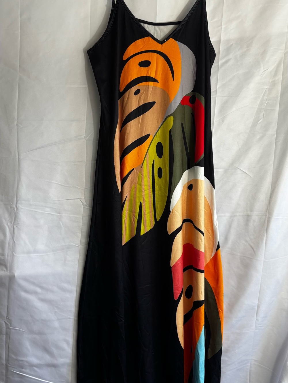 Black Multicolor Graphic Slip Dress